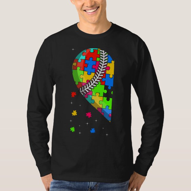 Funny Heart Baseball Autismus Sensibilisierung Lie T-Shirt (Vorderseite)
