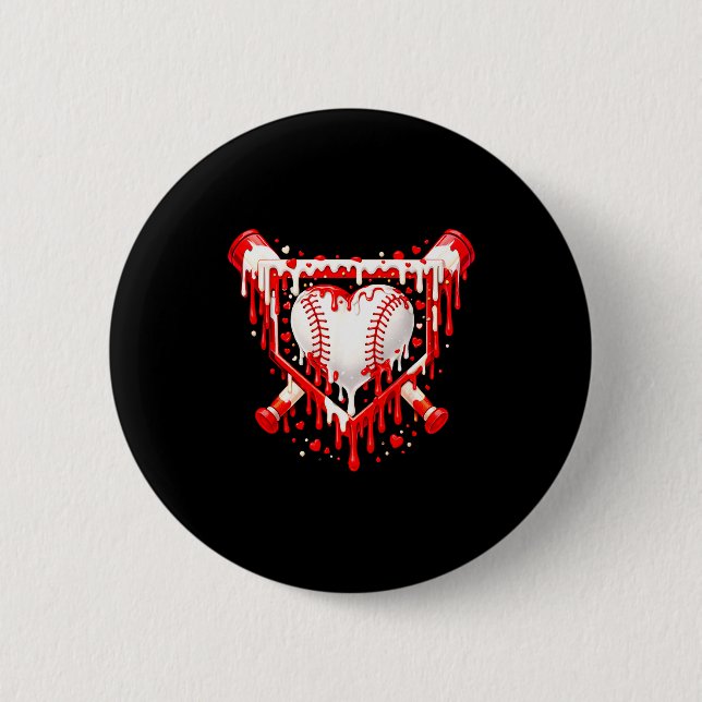 Funny Heart Baseball Drip Ice Cream Valentines Day Button (Vorderseite)