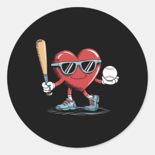 Funny Heart Baseball Player Valentinstag Kid Boy Runder Aufkleber