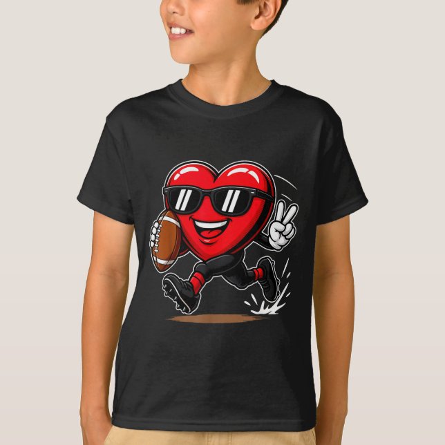 Funny Heart Playing Football Srts Lover Valentine  T-Shirt (Vorderseite)