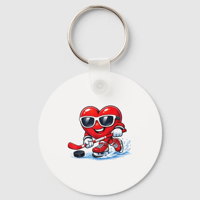 Funny Heart Playing Hockey Apparel  Schlüsselanhänger (Vorderseite)