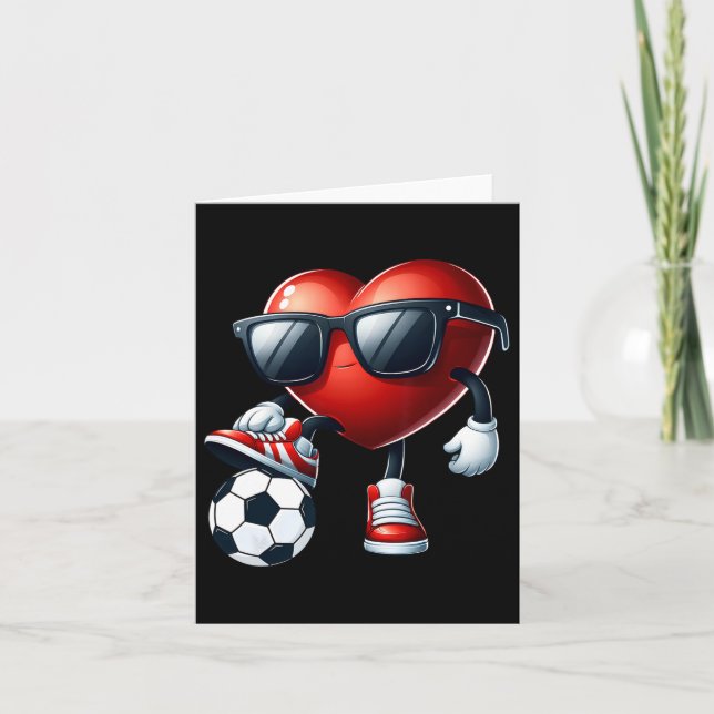 Funny Heart Playing Soccer Valentinstag Mens Boy Karte (Vorderseite)