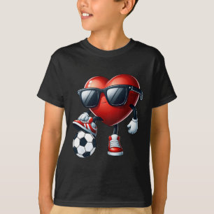 Funny Heart Playing Soccer Valentinstag Mens Boy T-Shirt
