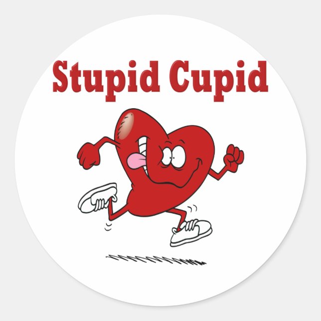 Funny Heart Running from Cupid Runder Aufkleber (Vorderseite)