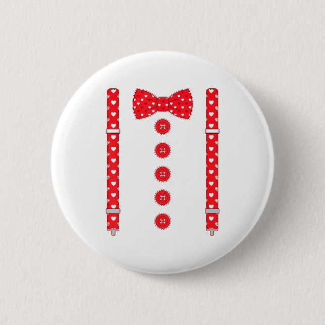 Funny Hearts Bow Tie Suspenders Valentine's Day Co Button (Vorderseite)