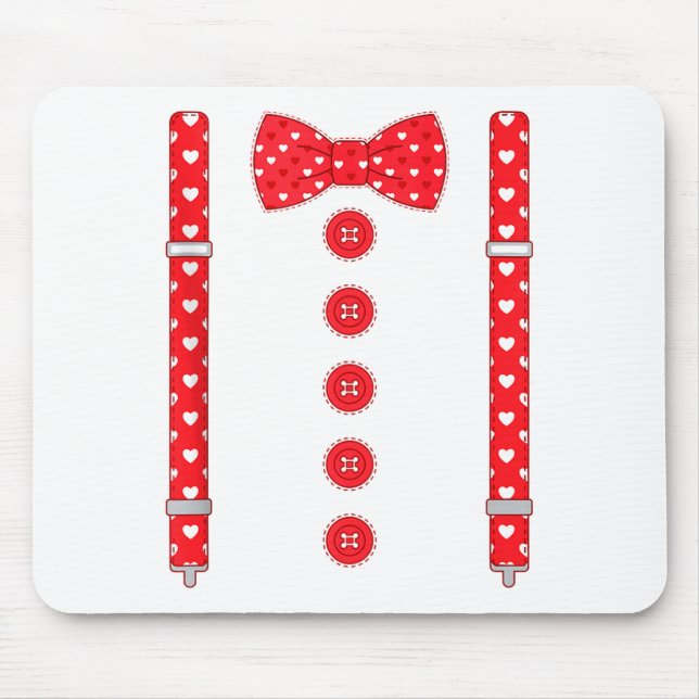 Funny Hearts Bow Tie Suspenders Valentine's Day Co Mousepad (Vorne)