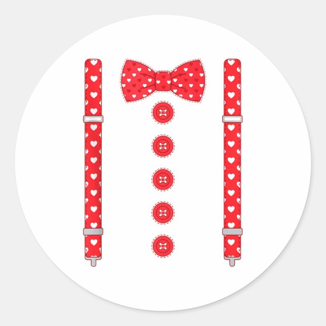 Funny Hearts Bow Tie Suspenders Valentine's Day Co Runder Aufkleber (Vorderseite)