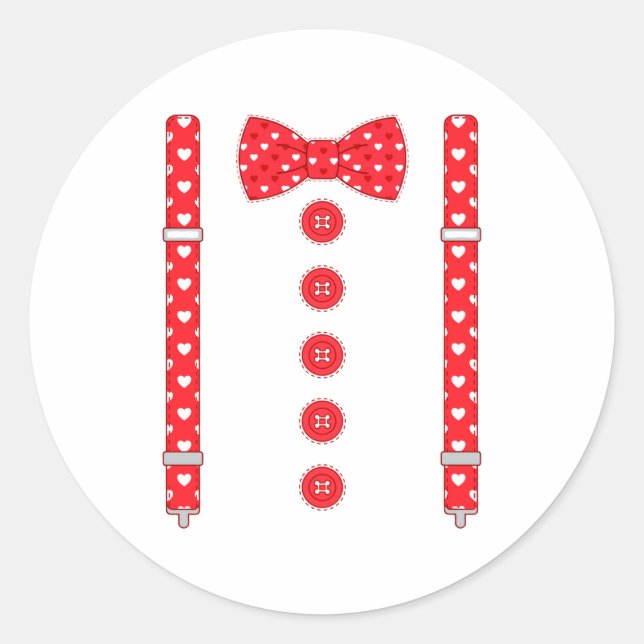 Funny Hearts Bow Tie Suspenders Valentine's Day Co Runder Aufkleber (Vorderseite)