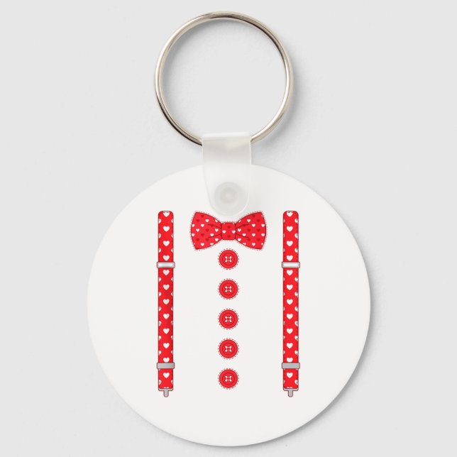 Funny Hearts Bow Tie Suspenders Valentine's Day Co Schlüsselanhänger (Vorderseite)