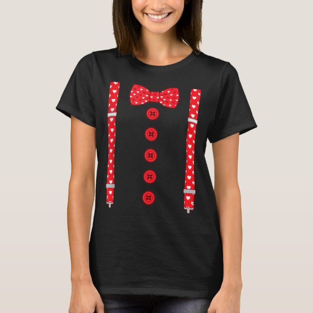 Funny Hearts Bow Tie Suspenders Valentine's Day Co T-Shirt (Vorderseite)