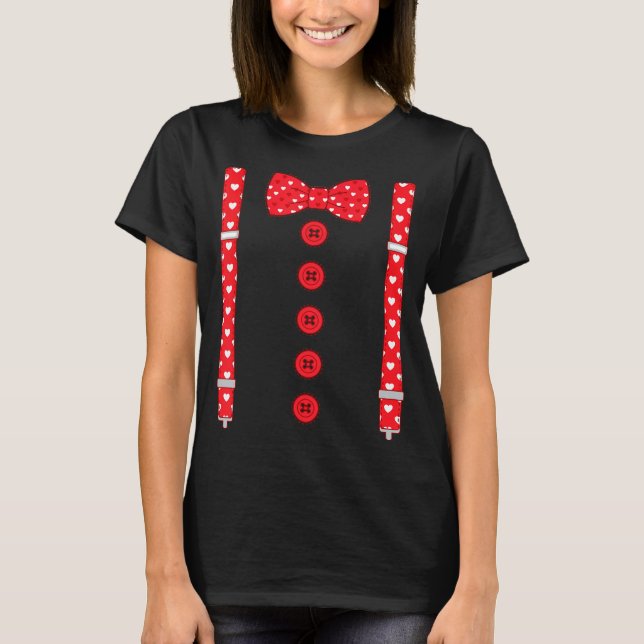 Funny Hearts Bow Tie Suspenders Valentine's Day Co T-Shirt (Vorderseite)