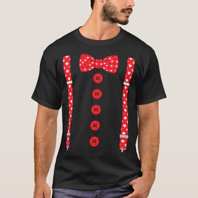 Funny Hearts Bow Tie Suspenders Valentine's Day Co T-Shirt (Vorderseite)