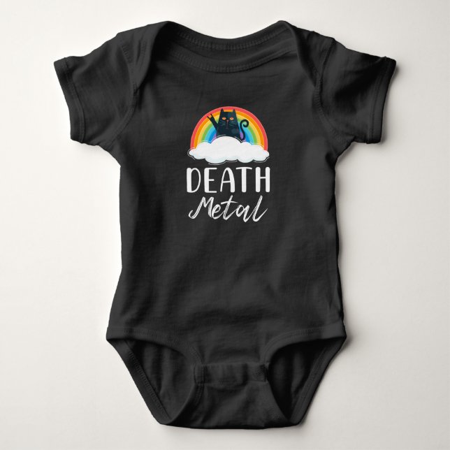 Funny Heavy Death Metal Cat Rainbow Rock Music Baby Strampler (Vorderseite)