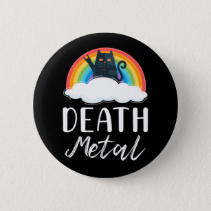 Funny Heavy Death Metal Cat Rainbow Rock Music Button