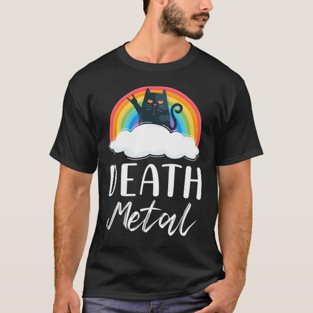 Funny Heavy Death Metal Cat Rainbow Rock Music T-Shirt (Vorderseite)