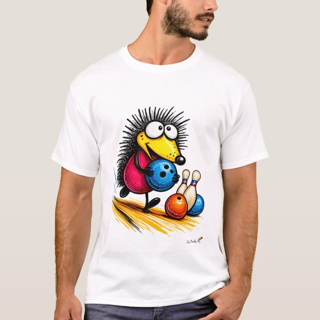 Funny Hedgehog Bowling Cartoon T-Shirt (Vorderseite)