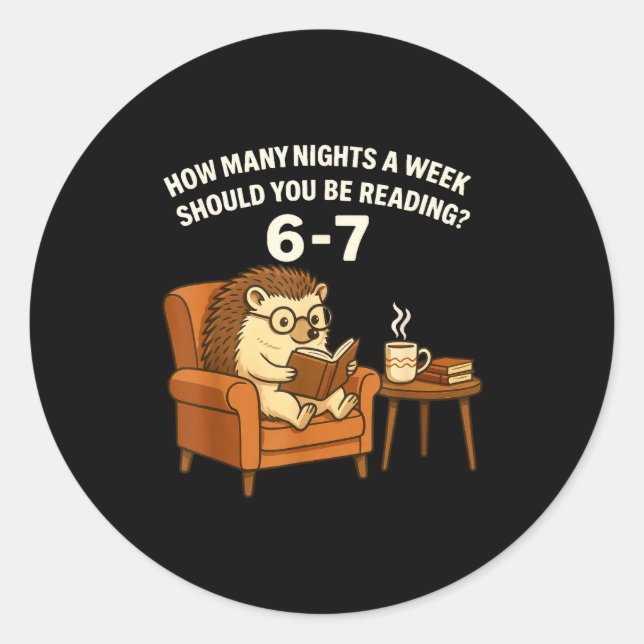 Funny Hedgehog Reading Book 67 Six Seven Meme  Runder Aufkleber (Vorderseite)