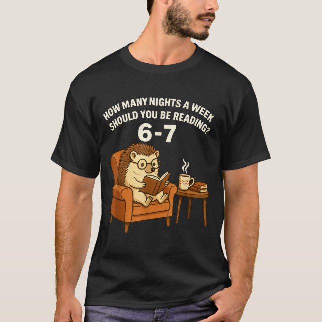 Funny Hedgehog Reading Book 67 Six Seven Meme  T-Shirt (Vorderseite)