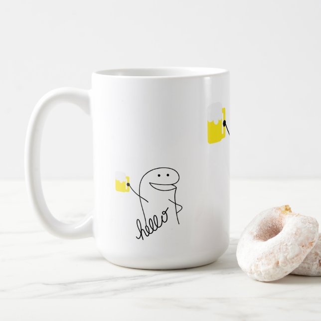 FUNNY HELLO CARTOON EMPLOYEE CO-WORKER CADEAU MUG (Avec donut)