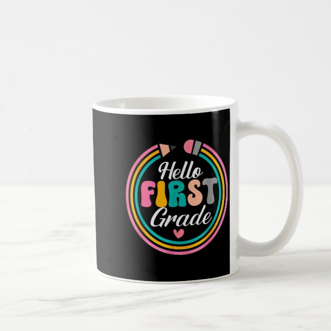 Funny Hello First Grade Pencil Circle Design  Kaffeetasse (Rechts)
