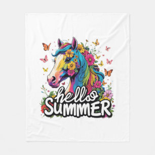 Funny Hello Summer Horse Fleecedecke