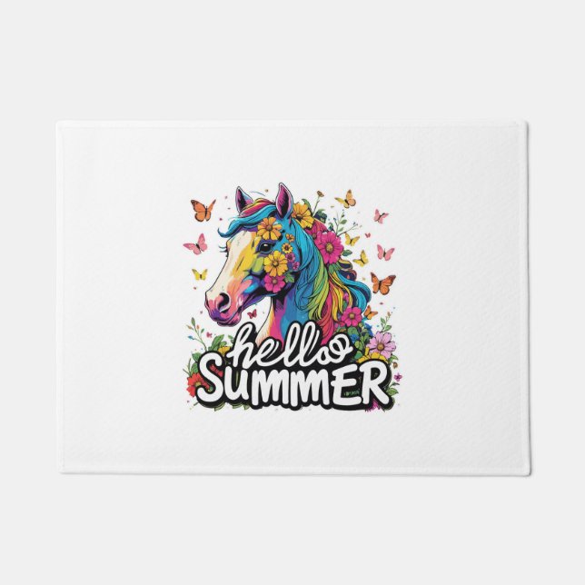 Funny Hello Summer Horse Fußmatte (Vorderseite)