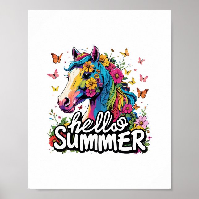 Funny Hello Summer Horse Poster (Vorne)
