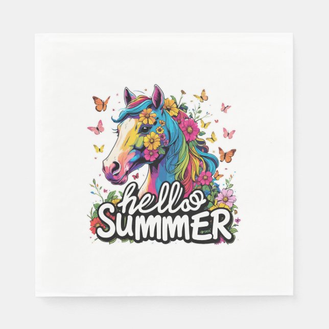 Funny Hello Summer Horse Serviette (Vorderseite)