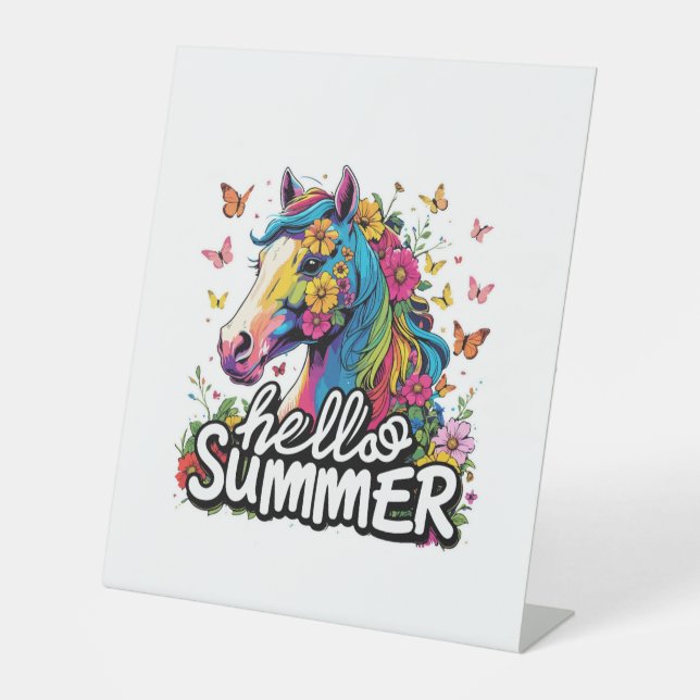 Funny Hello Summer Horse Sockelschild (Vorderseite)