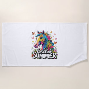 Funny Hello Summer Horse Strandtuch