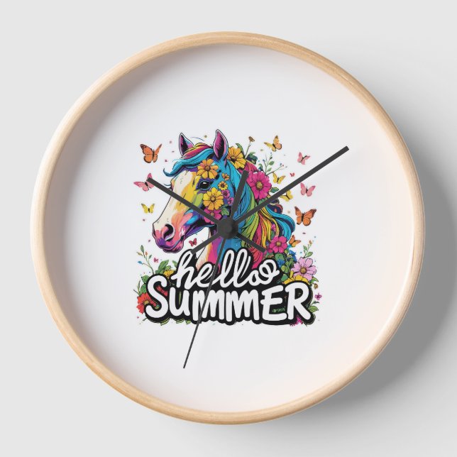 Funny Hello Summer Horse Uhr (Vorderseite)
