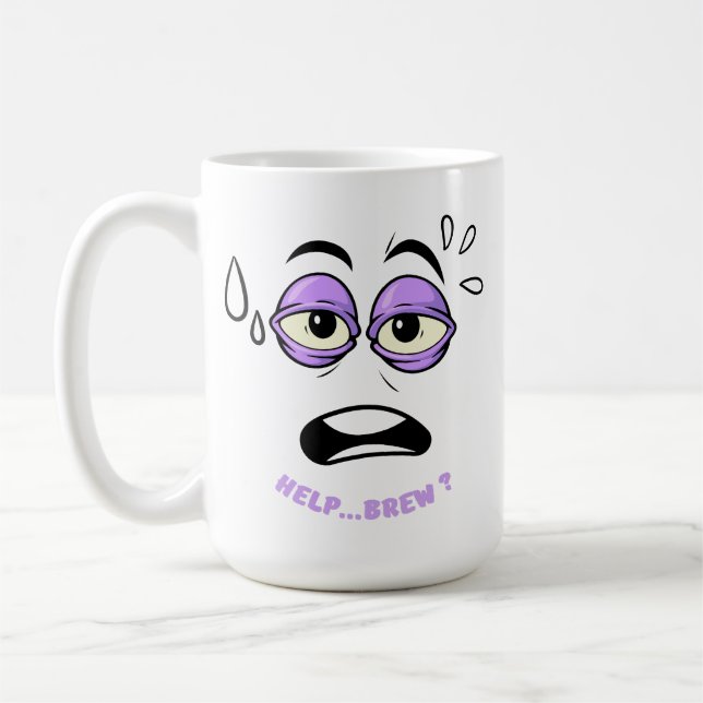 Funny Help Brew Sleepy Face Cartoon Kaffeetasse (Links)