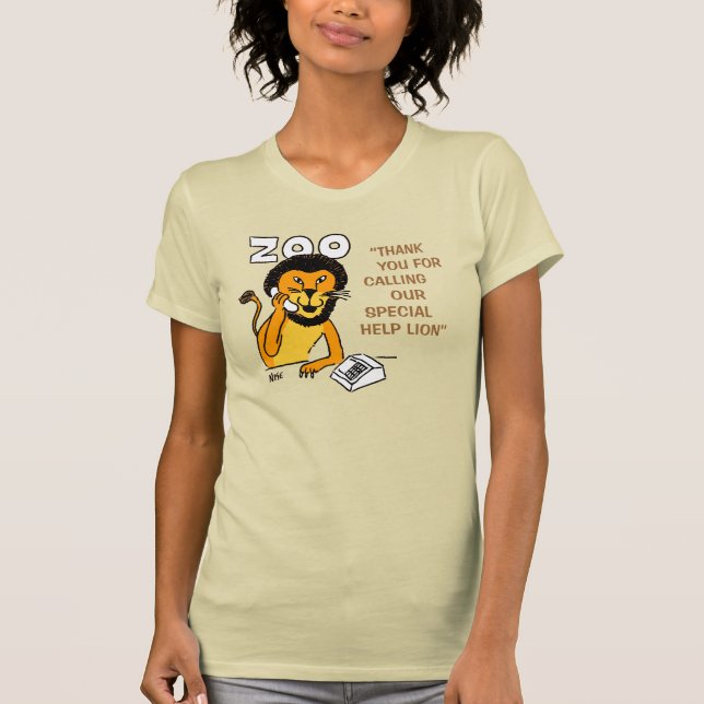 Funny Help-Lion in einem Zoo-Cartoon-T - Shirt (Vorderseite)