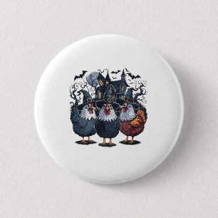 Funny Hexe Spooky Chicken Halloween Button