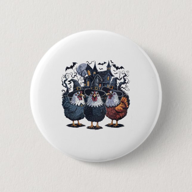 Funny Hexe Spooky Chicken Halloween Button (Vorderseite)