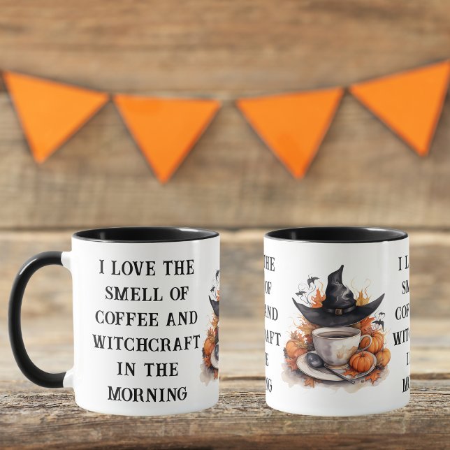 Funny Hexe Themed Orange Black Pumpkin Halloween Tasse (Von Creator hochgeladen)
