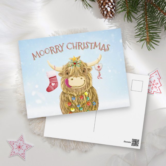 Funny Highland Cow Christmas mignonne Carte postal (Créateur téléchargé)