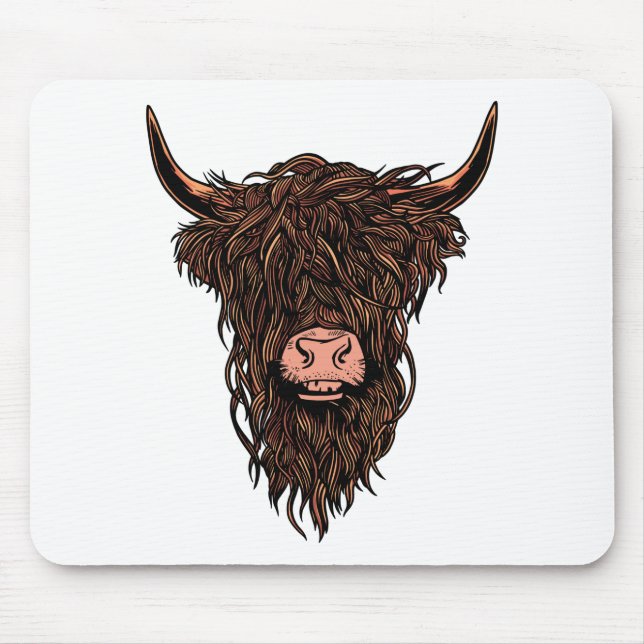 Funny Highland Cow Head Mousepad (Vorne)