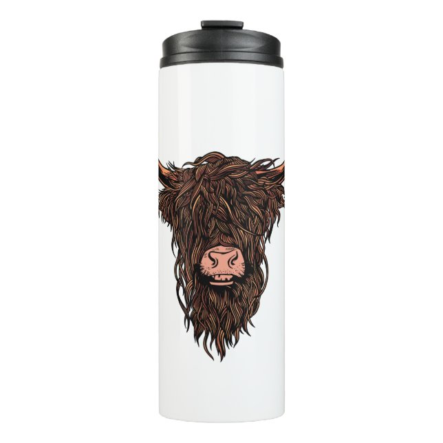 Funny Highland Cow Head Thermosbecher (Vorderseite)