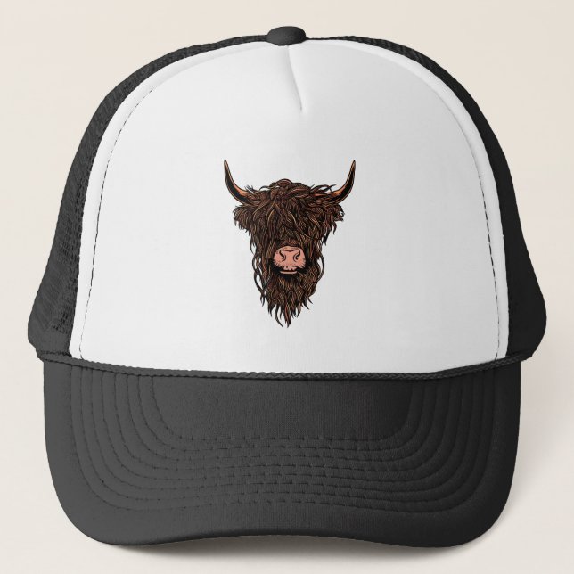Funny Highland Cow Head Truckerkappe (Vorderseite)