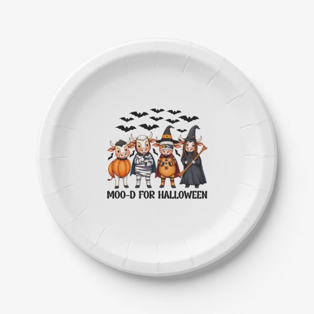 Funny Highland Cow Moo-d zu Halloween Pappteller (Vorderseite)
