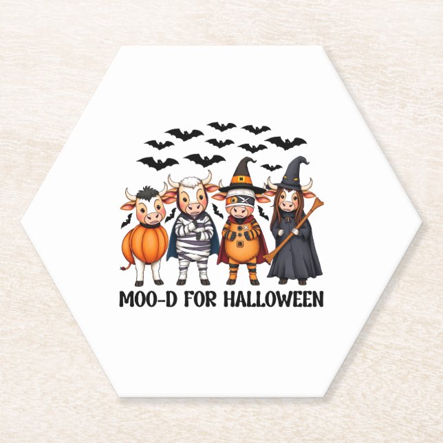Funny Highland Cow Moo-d zu Halloween Untersetzer (Vorderseite)