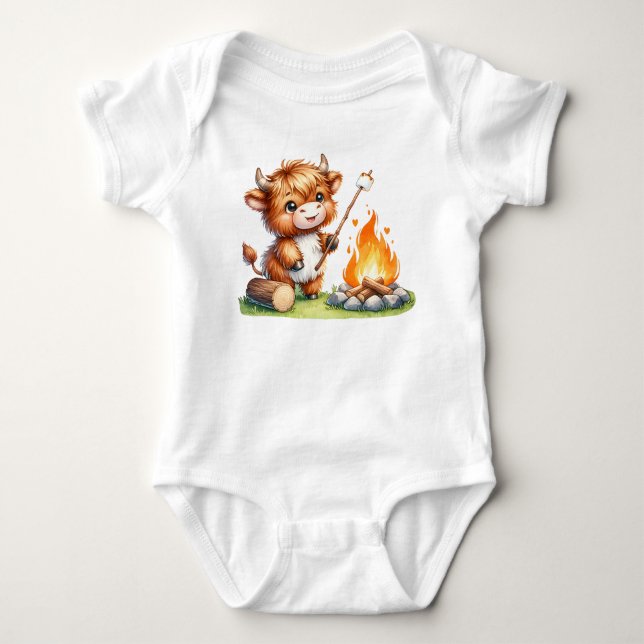 Funny Highland Cow Niedliches Camping Baby Strampler (Vorderseite)