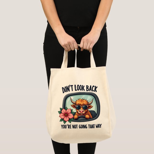 Funny Highland Cow Retro Western Motivierend Kunst Tragetasche (Vorderseite (Produkt))