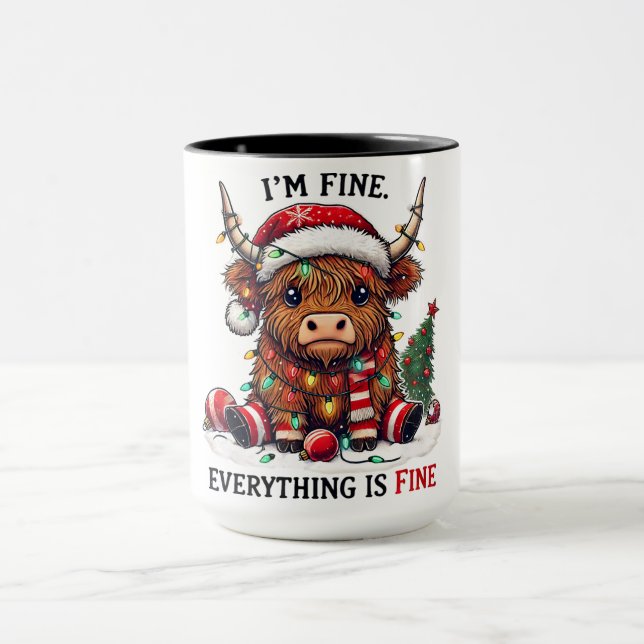 Funny Highland Cow Weihnachten Tasse (Zentrum)