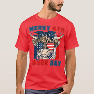 Funny Highland Kuh Merry 4. Arbeitstag Amerikaner T-Shirt