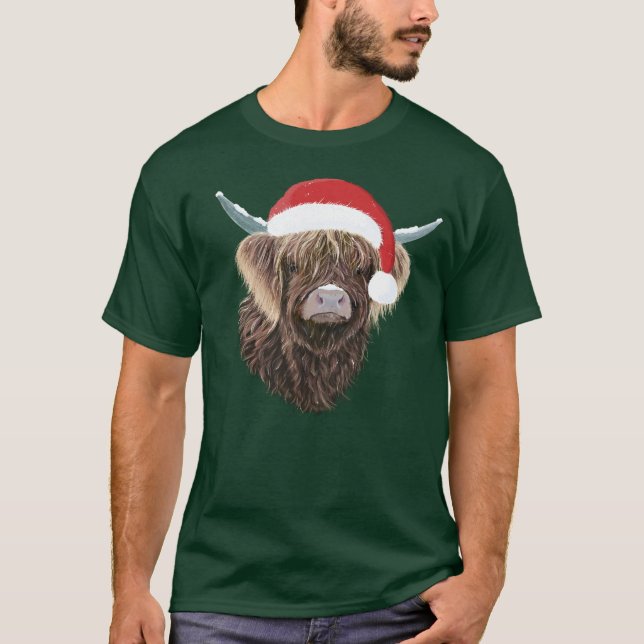 Funny Highland Kuh mit einer Weihnachtszeit-Weihna T-Shirt (Vorderseite)