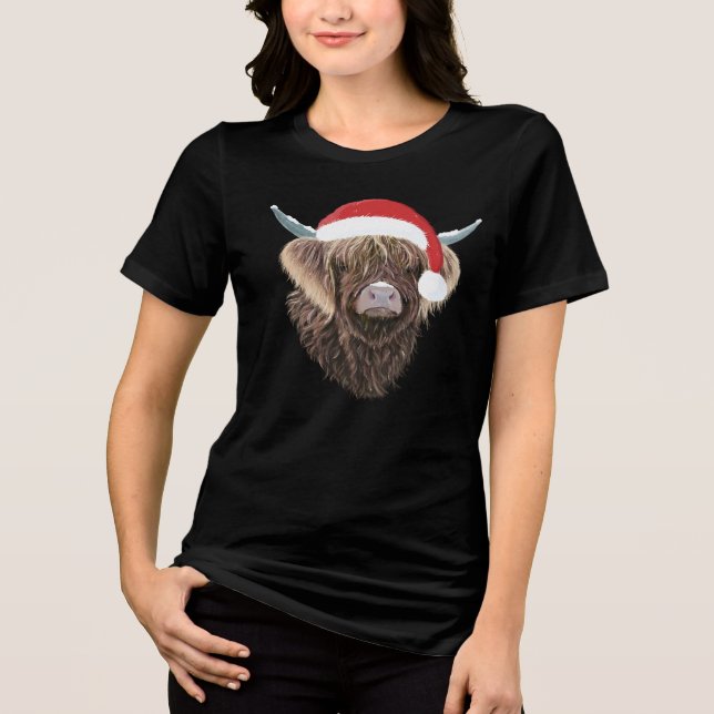 Funny Highland Kuh mit einer Weihnachtszeit-Weihna Tri-Blend Shirt (Vorderseite)