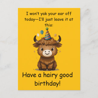Funny Highland Yak: Hairy Good Birthday Puns Postkarte