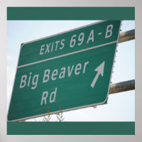 Funny Highway Sign, Big Beaver Road Ausfahrt 69